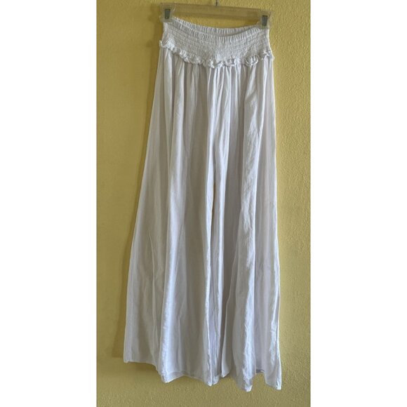 Blanco By Nature White Cotton Wide Leg Pants Large Smocked High Waist Resort NEW - Picture 2 of 11